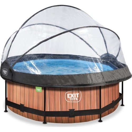 EXIT Wood pool ø244x76cm with filter pump and dome - brown