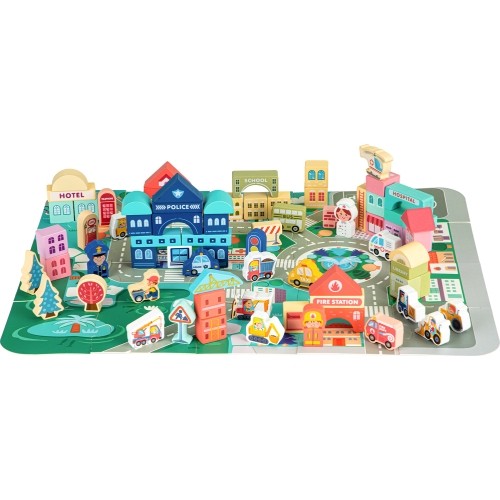 Wooden blocks educational city mat 121 pcs