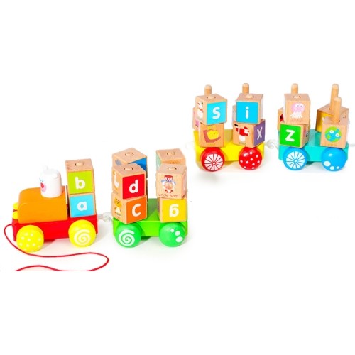 Large Wooden Train With Educational Alphabet Blocks Ecotoys