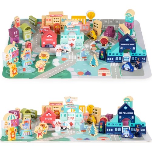 Wooden blocks educational city set mat 121 pcs