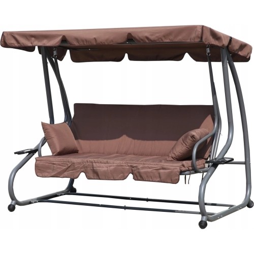 Folding garden swing 2in1 cushions brown