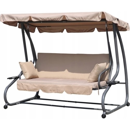 Folding garden swing 2in1 cushions beige