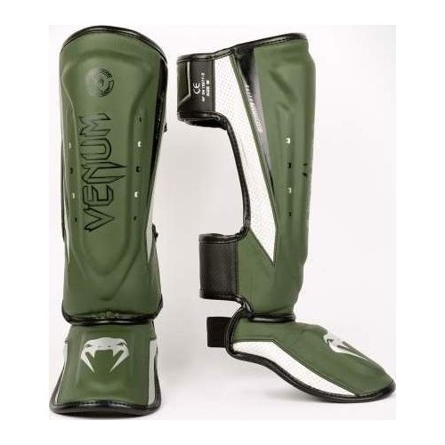 Venum Elite Evo Shinguards - Khaki/Silver