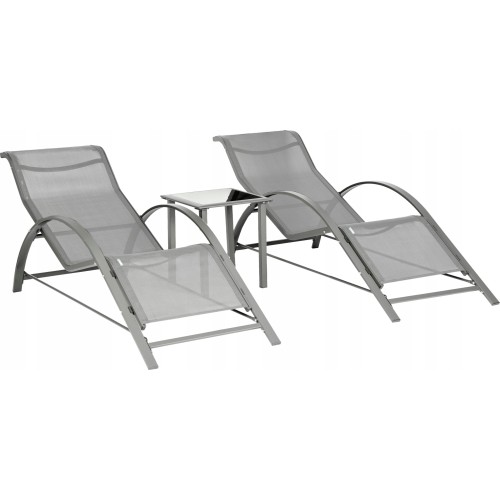 Loungers and table garden set gray two loungers aluminum tempered glass