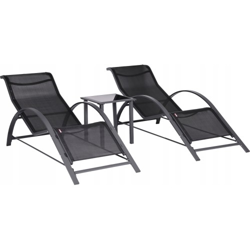 Loungers and table garden set black two loungers aluminum tempered glass