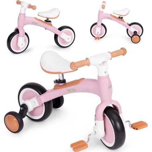 Cross-country bicycle with pedals - training bike side wheels 3W1 pink ECOTOYS