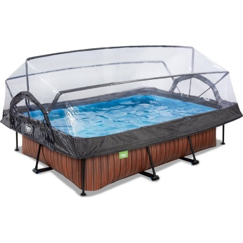 EXIT Wood pool 220x150x65cm with dome and filter pump - brown