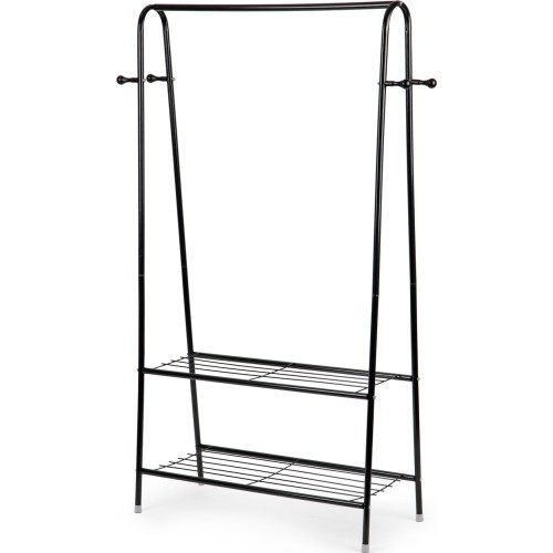 Standing hanger rack with 2 shelves for clothes shoes