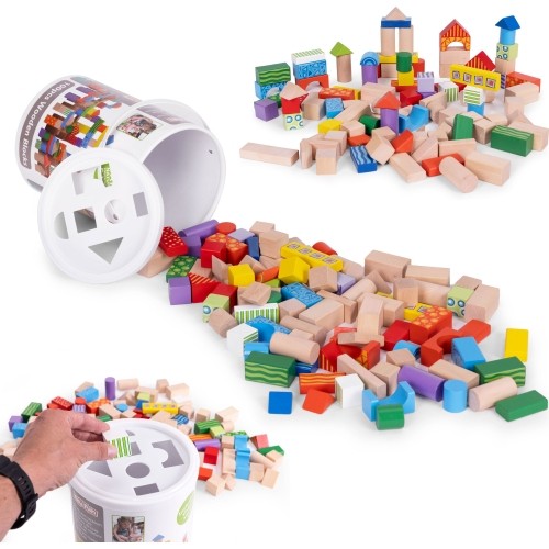 Wooden blocks for children 100 pcs sorter bucket ECOTOYS