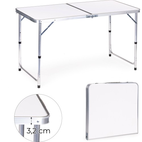 Tourist table folding table camping white top 120 x 60 cm