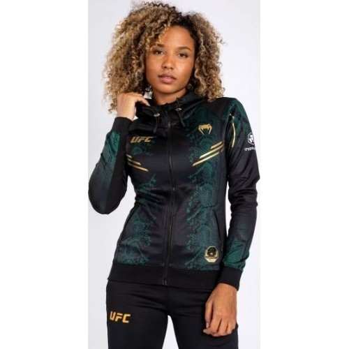 UFC Adrenaline by Venum Authentic Fight Night Women’s Walkout Hoodie - Emerald Edition - Green/Black/Gold