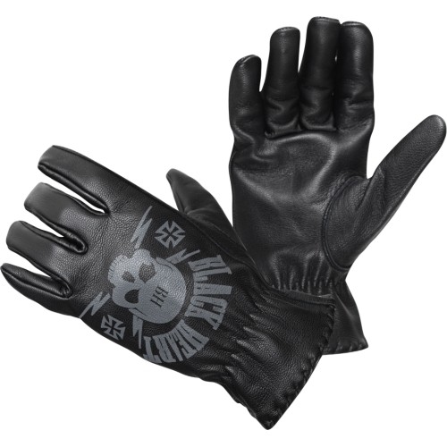 Leather Motorcycle Gloves W-TEC Black Heart Skull