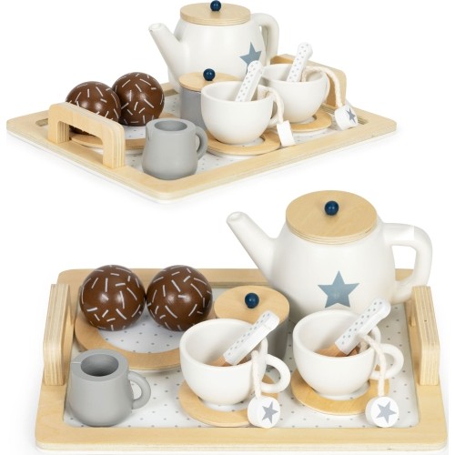 Wooden tea set teapot cup 17 pieces ECOTOYS