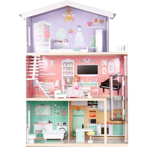 Large wooden doll house with moving elevator ECOTOYS