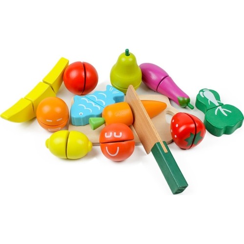 Wooden food fruit vegetables chopping set (13 pcs.) Ecotoys