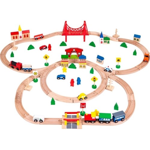 Battery Operated Wooden Train Eco Toys, 90 pcs.