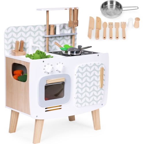 Wooden kitchen for kids retro oven burners sink kitchen accessories ECOTOYS