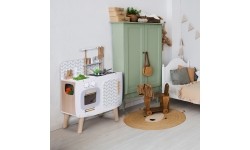 Drewniana kuchnia dla dzieci retro piekarnik palniki zlew akcesoria kuchenne ECOTOYS