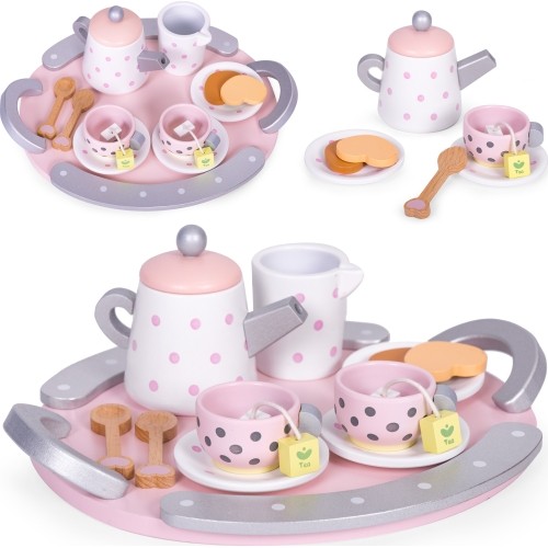 Wooden tea cup kettle set 15 items ECOTOYS