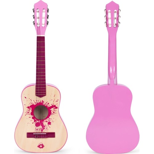 Pink children's guitar large- 34 wooden 6 strings metal and nylon ECOTOYS