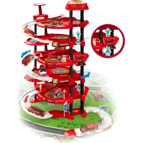 Car garage XXL fire department 5 levels + mat with city 82 elements