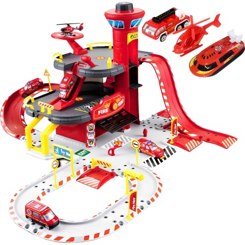 Fire department car garage 3 levels with elevator cars + helicopter 74 elements