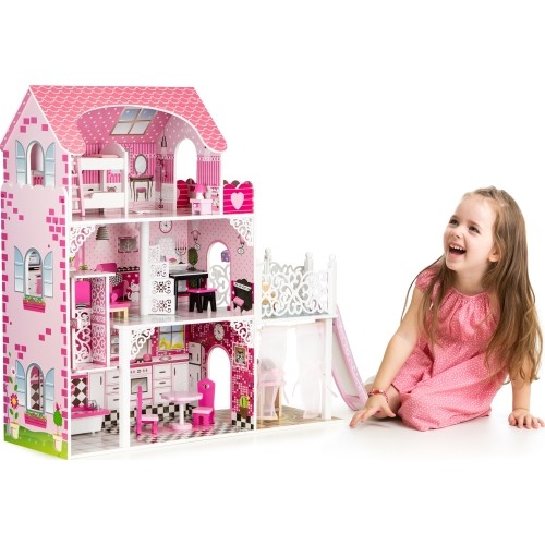 Wooden XLL dollhouse with lift and slide ECOTOYS 