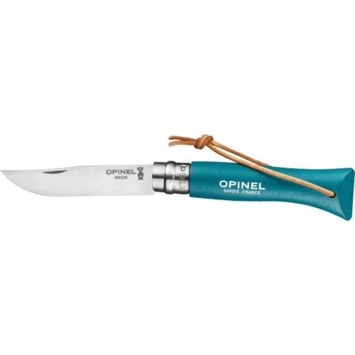 Opinel Colorama 06 inox turquoise knife with thong