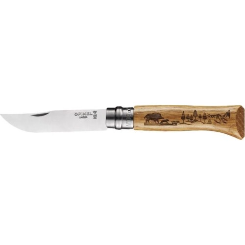 Opinel knife 8 inox oak Animal series - wild boar