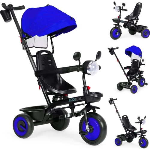 Baby tricycle stroller 3in1 swivel seat canopy blue ECOTOYS