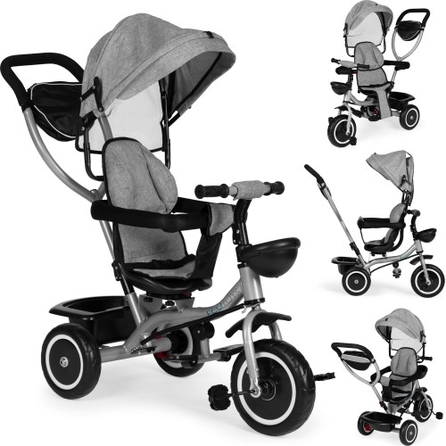 Tricycle stroller 2-in-1 swivel seat folding canopy - grey ECOTOYS