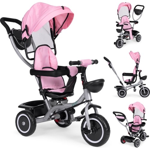 Tricycle stroller tricycle 2-in-1 swivel seat folding canopy pink - ECOTOYS