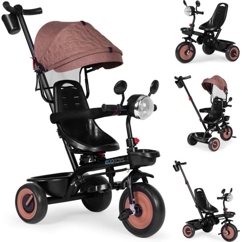 Children's tricycle stroller 3in1 swivel seat canopy brown ECOTOYS