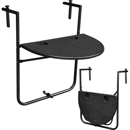 Balcony table folding hanging on balustrade black
