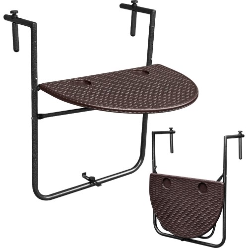 Balcony table folding hanging railing brown