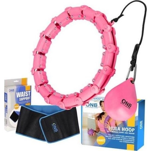 SET HULA HOOP OHA02 PINK WITH WEIGHT ONE FITNESS + WAIST SUPPORT BR160