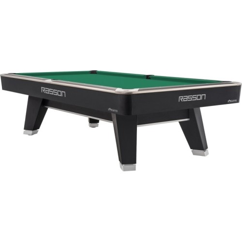 Billiard Table, Pool, Rasson ACURRA Mr-Sung, 9 ft., matt-black (Strong Black), MATCHROOM pocket size, Simonis 760 yellow green