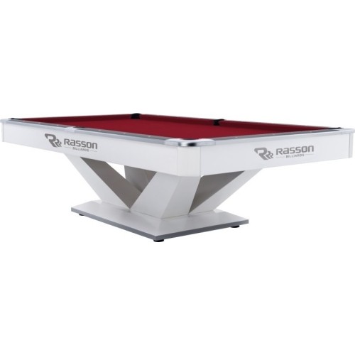 Billiard Table, Pool, Rasson Victory II Plus, White, 9 ft., Simonis 760 electric blue
