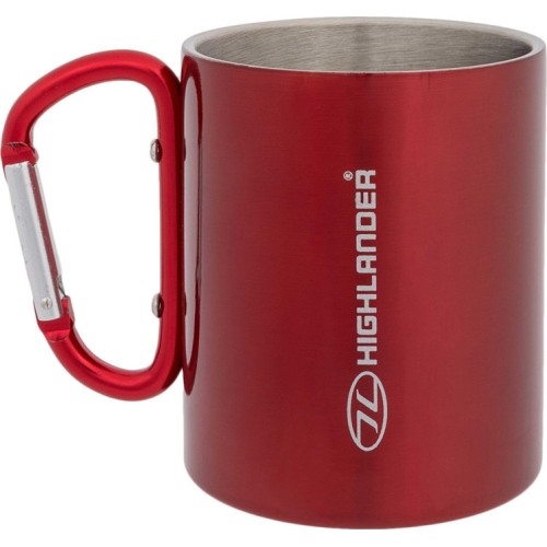 Kubek ze stali nierdzewnej z karabinkiem HIGHLANDER 300ml - czerwony