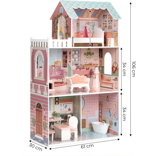 Duży domek dla lalek Barbie z kompletem mebelków ECOTOYS