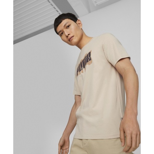 Koszulka bawełniana męska Puma Graphics Wording Cream 674475 88