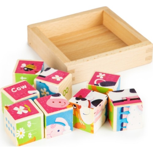 Drewniane klocki puzzle edukacyjne układanka Ecotoys zoo