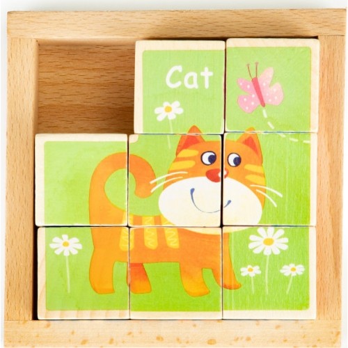 Drewniane klocki puzzle edukacyjne układanka Ecotoys zoo