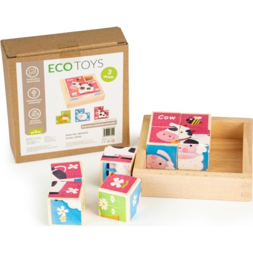 Drewniane klocki puzzle edukacyjne układanka Ecotoys zoo