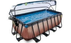 EXIT Basen drewniany 400x200x122cm z pompą filtrem piaskowym i kopułą - brązowy