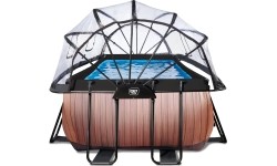 EXIT Basen drewniany 400x200x122cm z pompą filtrem piaskowym i kopułą - brązowy