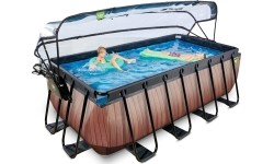 EXIT Basen drewniany 400x200x122cm z pompą filtrem piaskowym i kopułą - brązowy