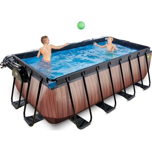 EXIT Basen drewniany 400x200x122cm z pompą filtrem piaskowym i kopułą - brązowy