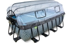 EXIT Basen kamienny 400x200x122cm z pompą filtrem piaskowym i kopułą oraz pompą ciepła - szary