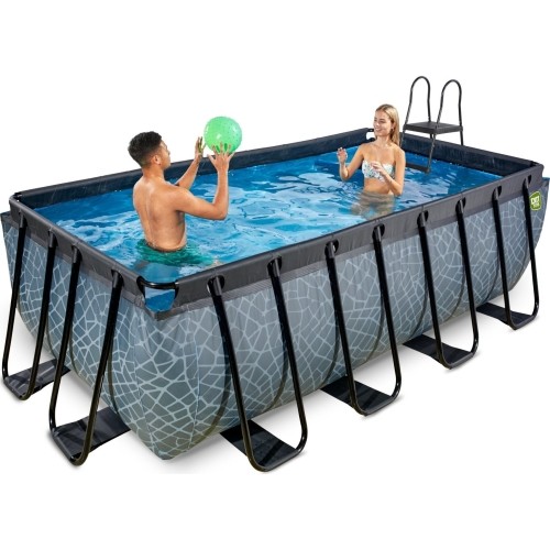 EXIT Basen kamienny 400x200x122cm z pompą z filtrem piaskowym - szary